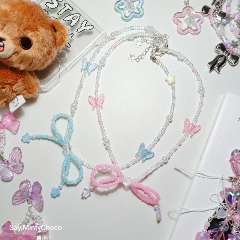 พร้อมส่ง necket ⋆ ˚｡⋆୨୧˚ สร้อยโบว์ ˚୨୧⋆｡˚ ⋆ สร้อยลูกปัด