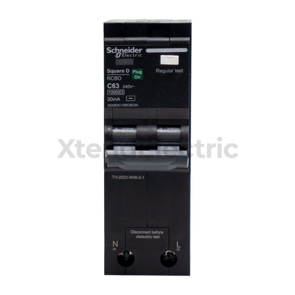 เซอร์กิตเบรกเกอร์ กันไฟดูด/ไฟรั่ว 63 แอมป์ 2 โพล 10kA 30mA SCHNEIDER QO263C10RCBO30