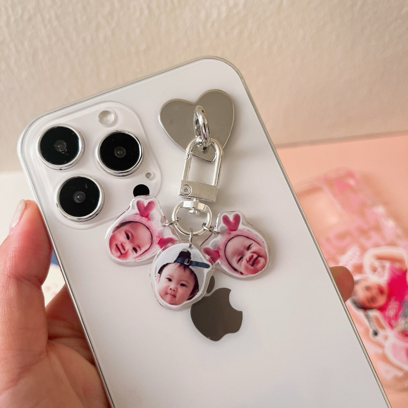 🔺ไดคัทฟรี🔺พวงกุญแจ จี้หน้าคน สุนัข แมว (สีเงิน) 🌈🐹🧸🐻🎀