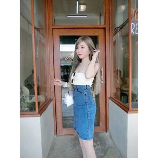 Cc jeans 243 S-5XL กระโปรงยีนส์ ยืด ผ่าหน้า สียีนส์ฟอก