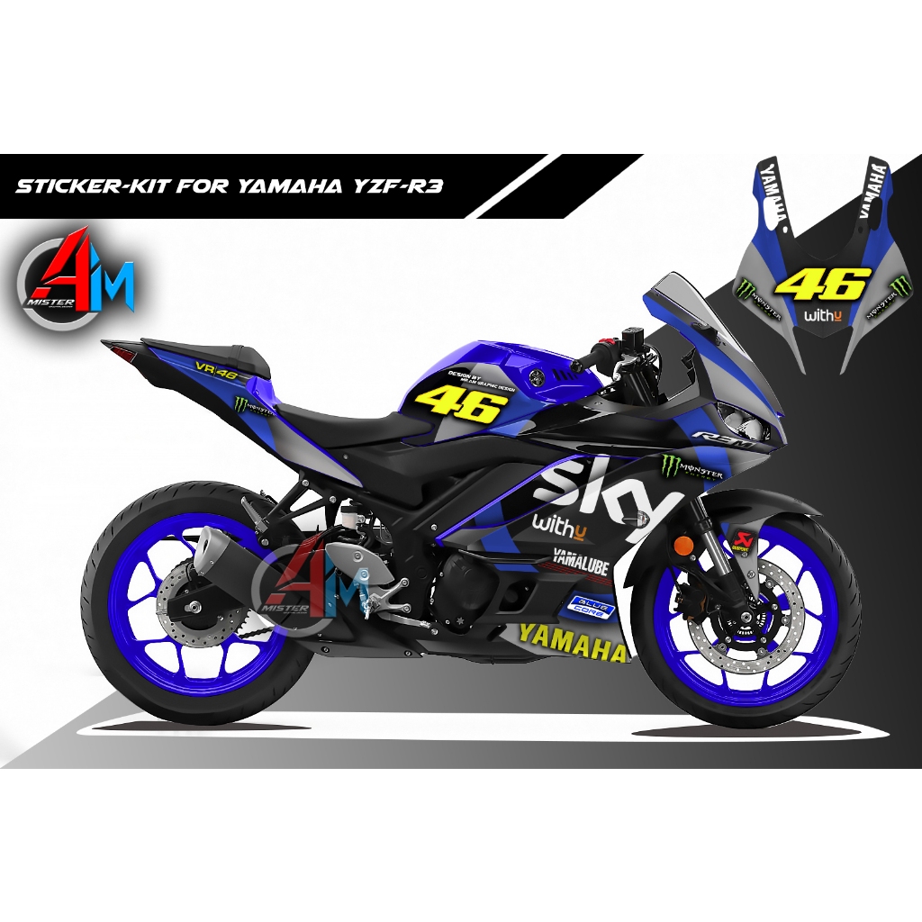 (เลือกสีด้านใน) [เกรด Basic] ชุดสติ๊กเกอร์ Yamaha YZF-R3 2021 (TT SKY Racing)