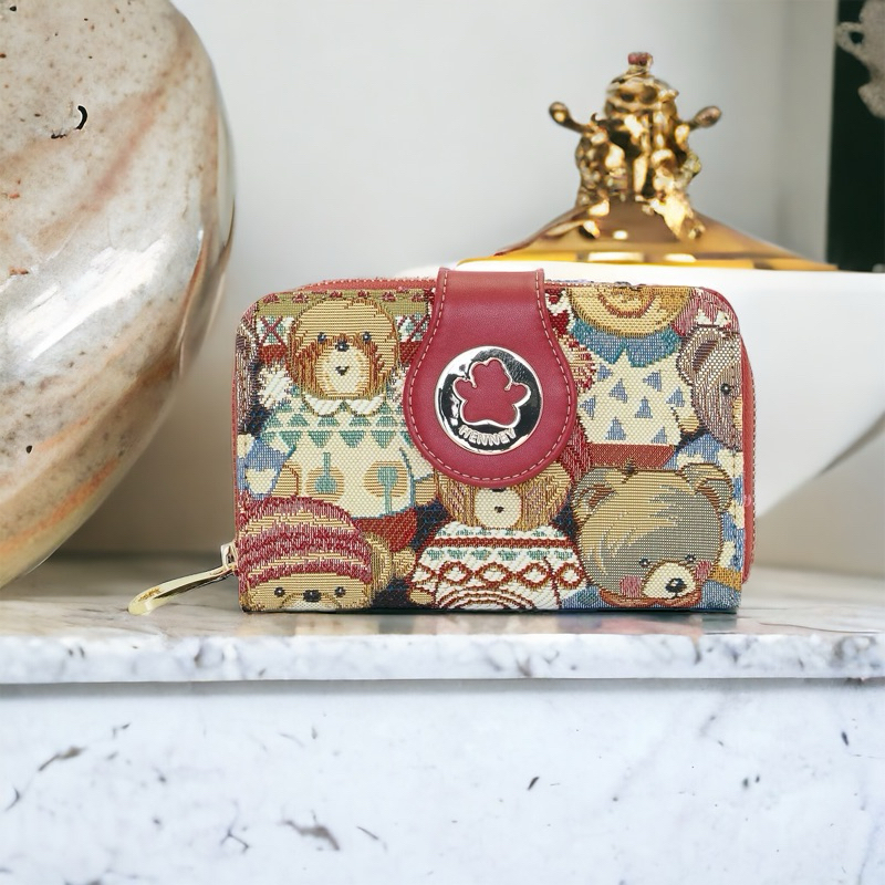 Henney bear HW-111 ลายคิ้ว กระเป๋าสตางค์ใบกลาง สีสวย ลายหมี