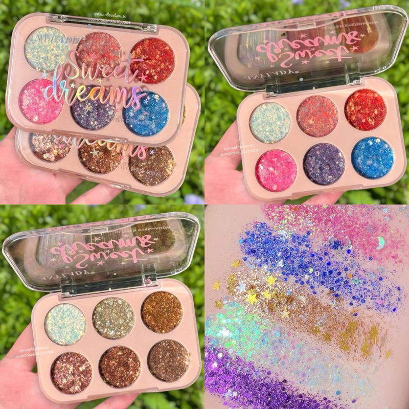 พาเลทอายแชโดว์ ทาตาเนื้อ​กลิตเตอร์ Anylady Sweet Dreams Glitter​ ทาตาวิ้งค์ๆ​ ทาตาปาร์ตี้ ชิม​เมอ​ร์​ สีสวย กันน้ำ ติดทน