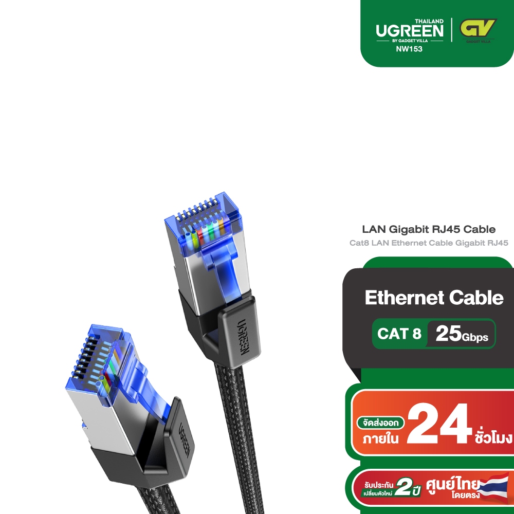 UGREEN รุ่น NW153 สายแลน Cat8 LAN RJ45 Ethernet Cable 2000MHz Bandwidth 25Gbps High Speed Network Cable routers, ADSL