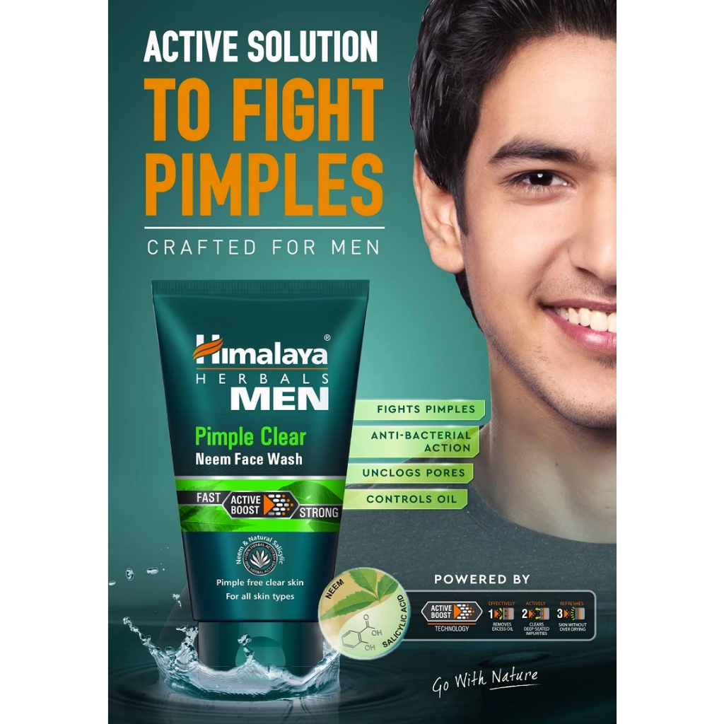 (ซื้อในไลฟ์ 44 บาท) Himalaya Men Pimple Clear Neem Face Wash เป็นสูตรปราศจากสบู่ที่ช่วยต่อสู้กับสิวในผู้ชาย