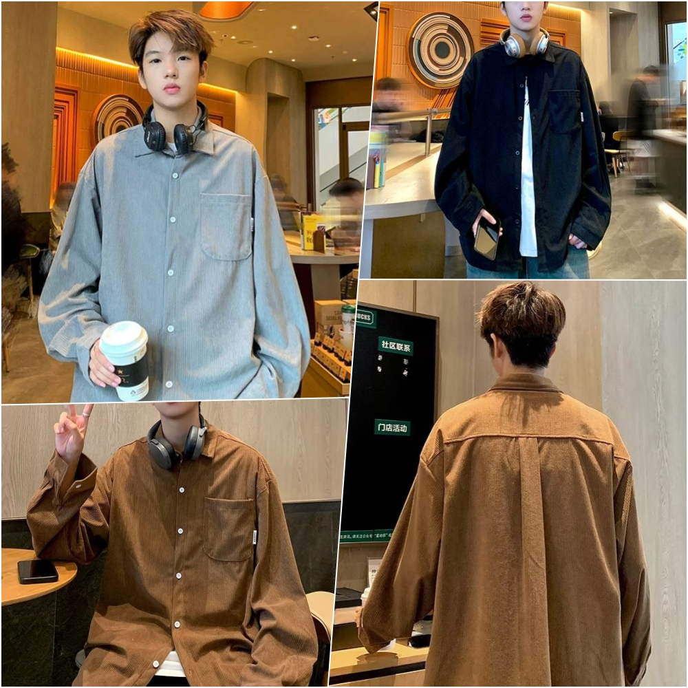 ล้างสต็อก🧨 MCAC26 เสื้อเชิ้ตผ้าลูกฟูก M-2XL แขนยาวคอปกติดกระดุม มีให้เลือก3สี ทรงโอเวอร์ไซส์ มีกระเป๋า1ข้าง