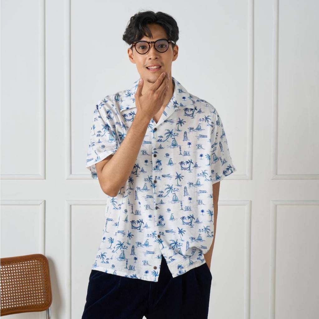 Shirtoria Hawaii เสื้อเชิ้ตแขนสั้นผู้ชาย non iron ลายsail ราคา ถูกที่สุด ดีลบีเคเค แกลเลอรีภาพที่ 2