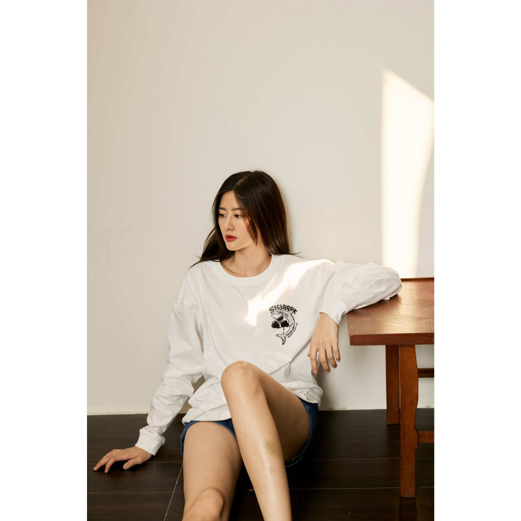 OK Apparel เสื้อแขนยาว ลายฉลาม  Oversize ผ้า Cotton USA