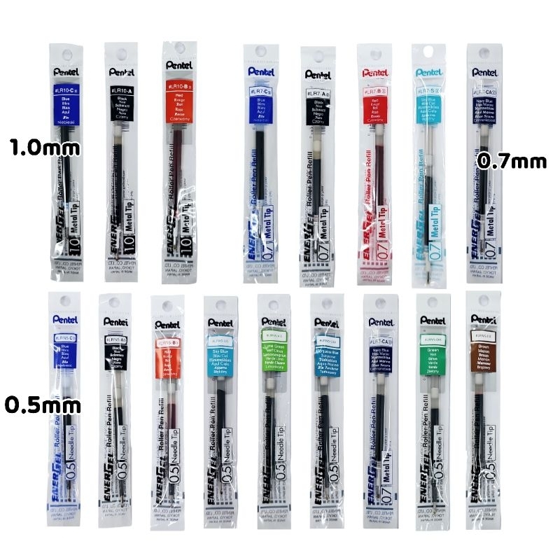 PENTEL Refill for Energel ไส้ปากกา หมึกเจล เพนเทล Metal Tip, Needle Tip 0.5mm./ 0.7mm./ 1.0 mm