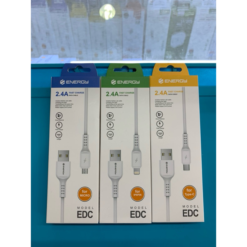 สายชาร์จ Energy (แท้)  สายชาร์จเร็ว USB 2.4A. สำหรับ Micro-USB / Type C-USB / 8Pin-USB