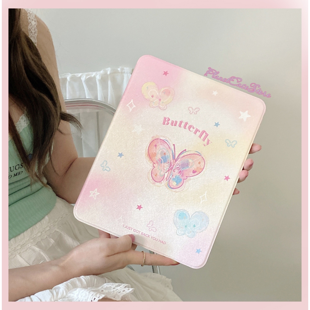 พร้อมส่ง เคสiPadหมุน 360° Gen9 MINI7 ผีเสื้อหลากสี Air6 แผ่นหลังอะครีลิ เคสไอแพด Pro11 ช่องใส่ปากกาขวา