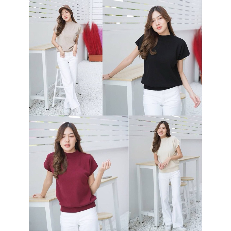 ARITA M274 Knitting tee เสื้อไหมพรมคอปีนนิดๆ แขนล้ำ
