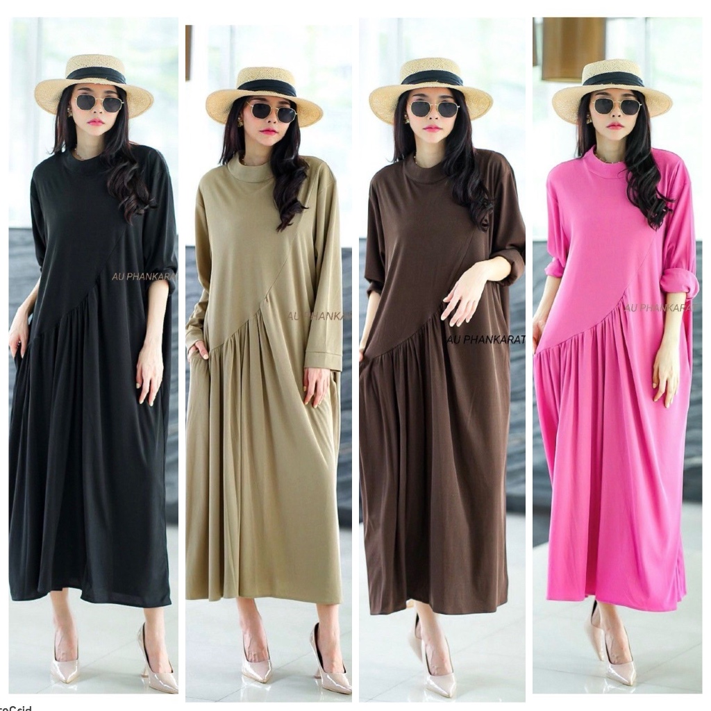 เดรสป้าย PHANKARAT ทรง oversize มีกระดุมหลัง 1เม็ด มีกระเป๋า2ข้าง  ผ้ายืดเกาหลี เนื้อดี ผ้าทิ้งตัวมีน้ำหนัก