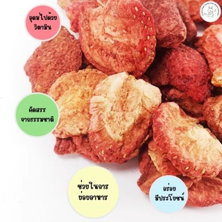 (Dried Strawberry สตรอเบอรี่อบแห้ง 60กรัม) ผลไม้อบแห้งขนมสำหรับสัตว์เลี้ยงขนาดเล็ก