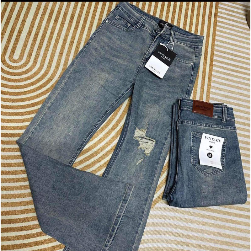 Vt86001 กางเกงยีนขาม้าแต่งขาดเข่า (ผ้านิ่มมาก ) ยืดเยอะ ใส่สบายทรงโคตรสวย