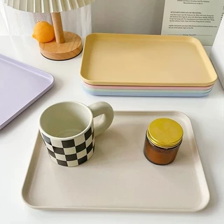 Ins จาน ถาด ใส่อาหาร ถาดฟางข้าวสาลี สีแคนดี้ ทนทาน สําหรับใส่อาหาร มี 3 ขนาด KKHOME