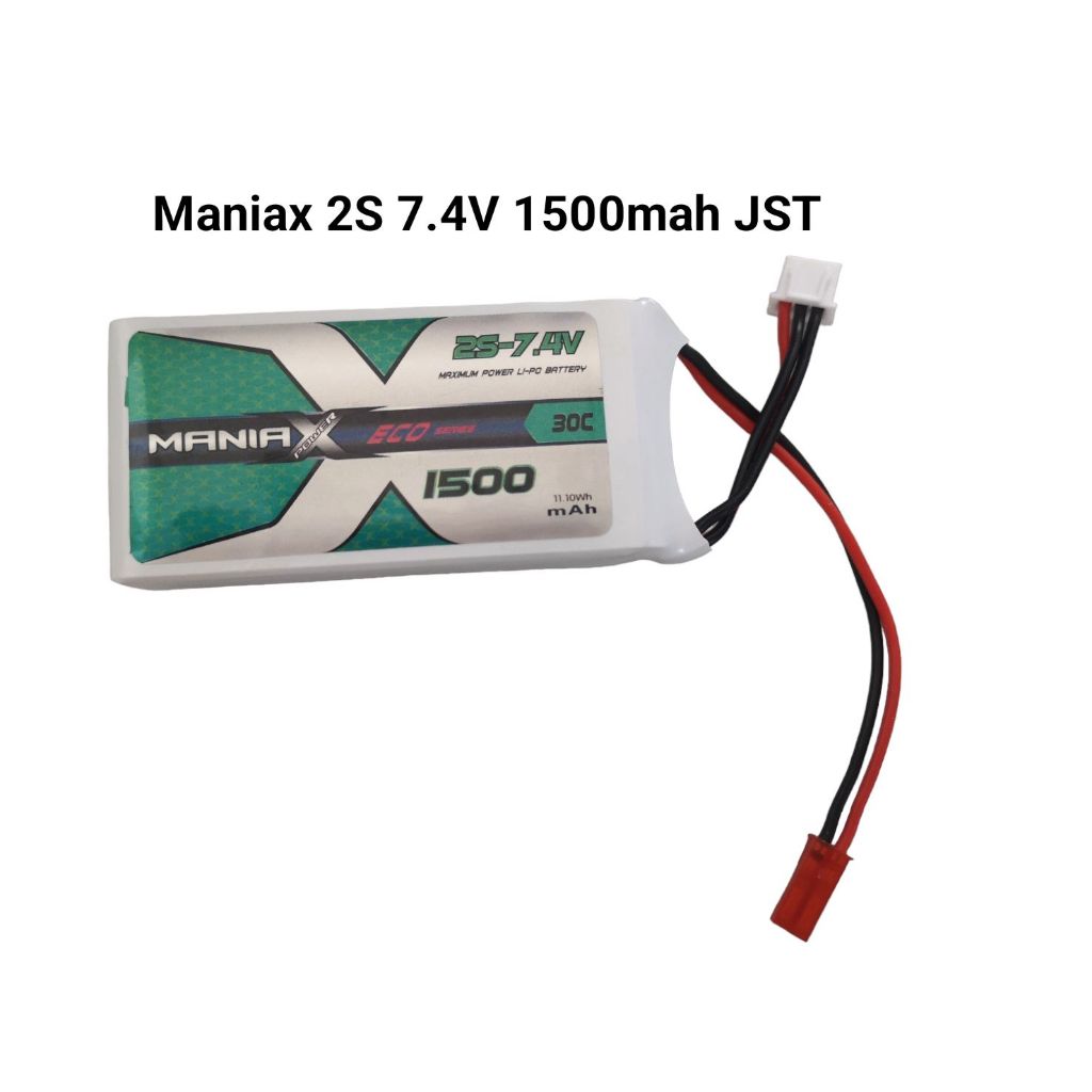 [แบตเตอรี่ 2เซล] ManiaX 7.4V. 1500mAh 30C JST plug Lipo battery pack