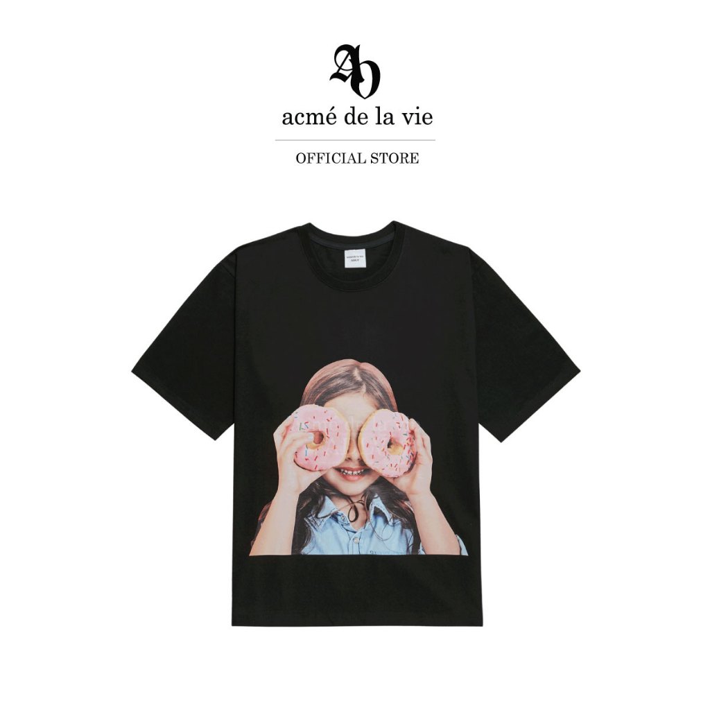 ADLV [acme de la vie] เสื้อยืด Oversize รุ่น Baby Face Short Sleeve T-Shirt Black Donut 3 Black (50221OBFSSU_F3BKXX)