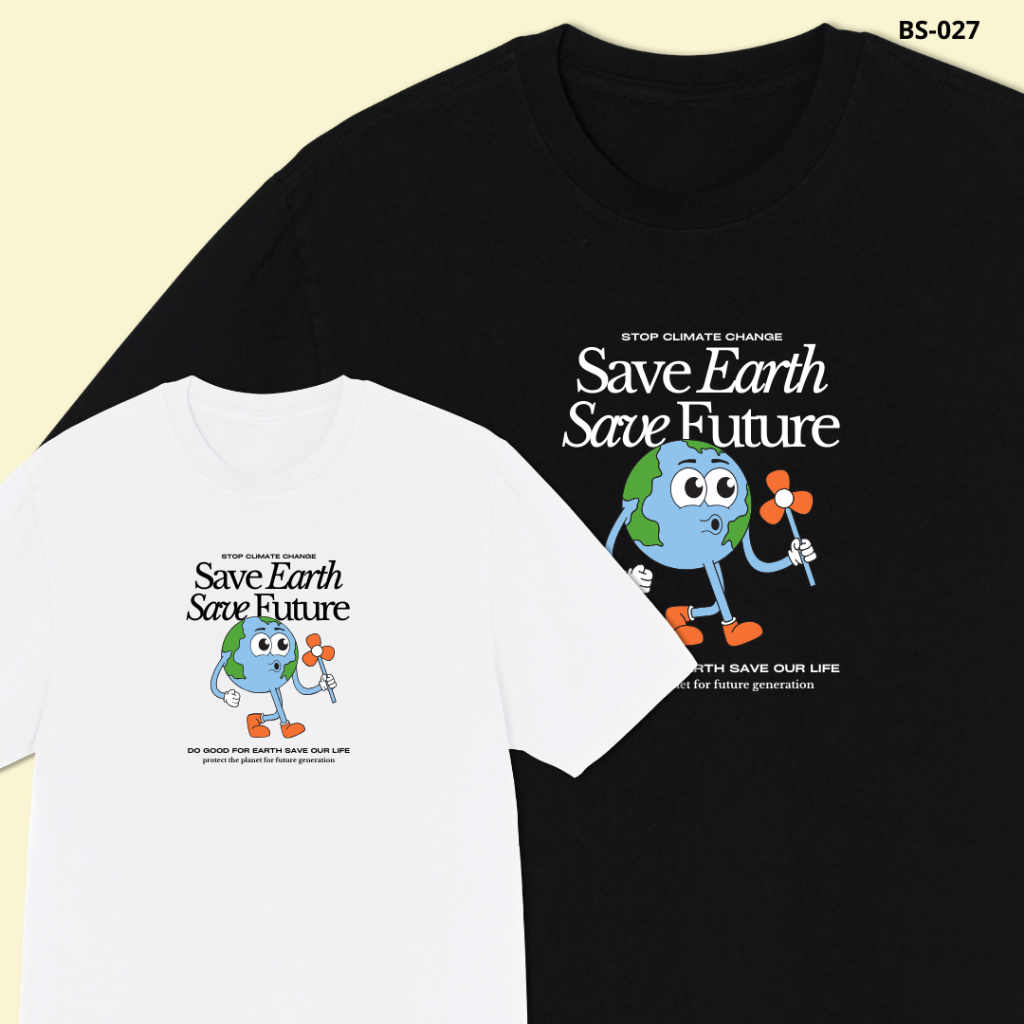 พร้อมส่ง เสื้อยืดทรงOversize  เสื้อCotton100 Bside Save Earth BS-027