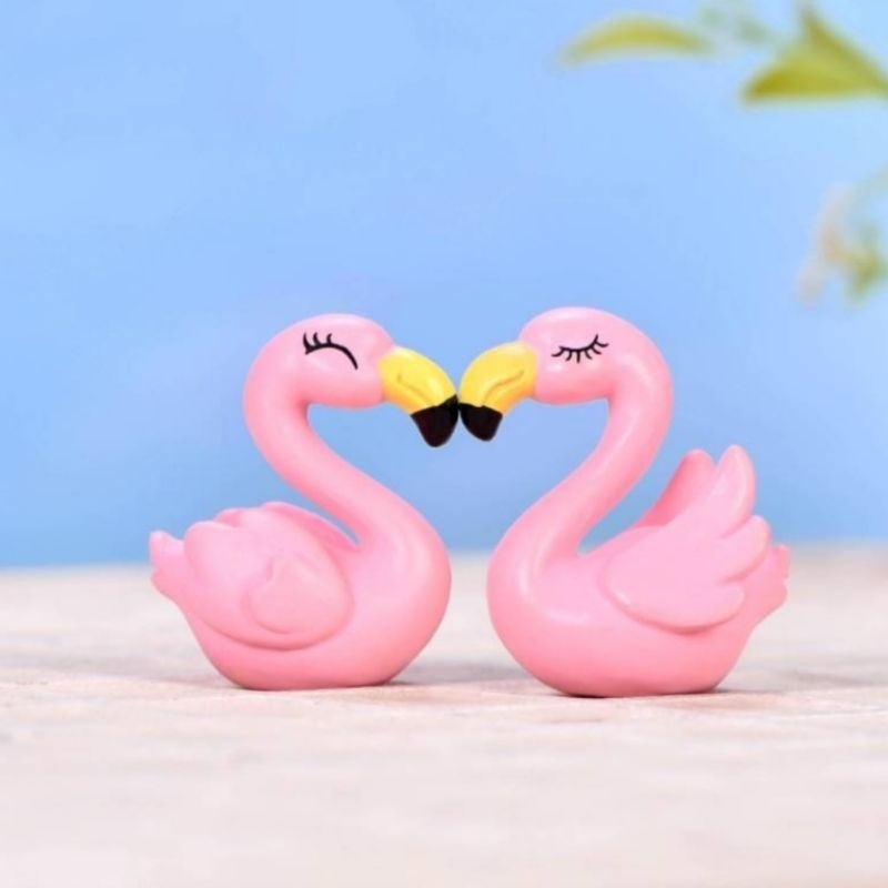 นกฟลามิงโก้คู่รัก ตุ๊กตาแต่งสวนจิ๋ว สวนถาด ขนาดเล็ก