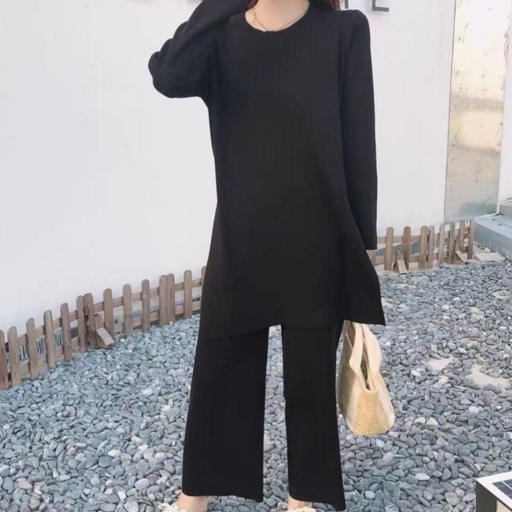 เซ็ตไหมพรมแขนยาวขายาวเสื้อคอกลม+กางเกง380