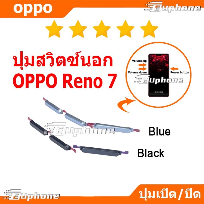 ปุ่มกดสวิทช์ด้านนอก OPPO Reno7 ปุ่มเปิดปิด ปรับระดับเสียงขึ้นลง ปุ่มลดเสียง ปุ่มเพิ่มเสียง ON OFF+VOLUME BUTTON