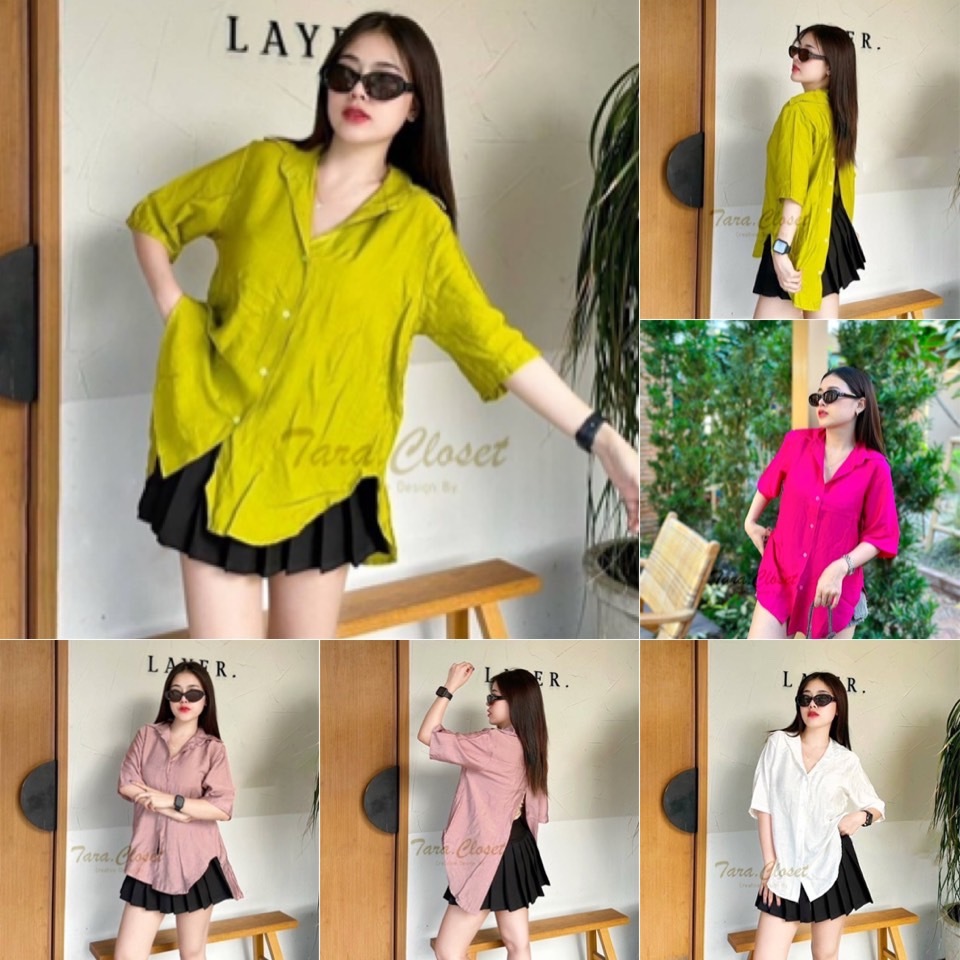 MR004 TARA Shirt เสื้อเชิ้ตกระดุมหน้า แขนสั้น ทรงโอเวอร์ไซส์ กระดุมหลัง สไตล์เกาหลี เนื้อผ้าสลาฟ ใส่สบาย ไม่หนามาก