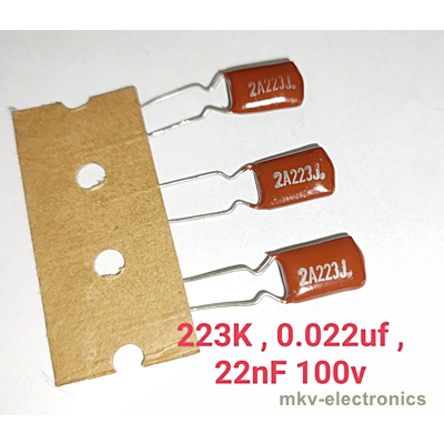 (9ตัว) 223K 223J 0.022uf 22nf 100V Polyester Capacitor สินค้าใหม่ (รหัสสินค้า M00809)