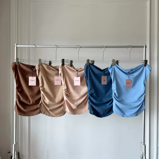 ATIPASHOP - TAMIE TOP เสื้อปาดไหล่ ทรงจีบจีบข้าง มีหลายสี