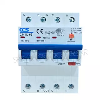 CCS IPG เบรกเกอร์ กันไฟดูด RCBO 4P 10A 16A 20A 32A 40A 50A 63A ( 3P+N ) 30mA 300mA 380V เกาะรางDIN กันดูด เบรกเกอร์