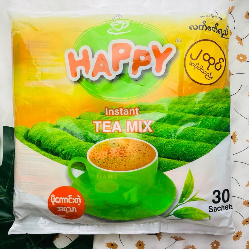 🍵 ชานมพม่า ชานม 3in1 tea mix ยี่ห้อ happy ยกห่อ 🍵