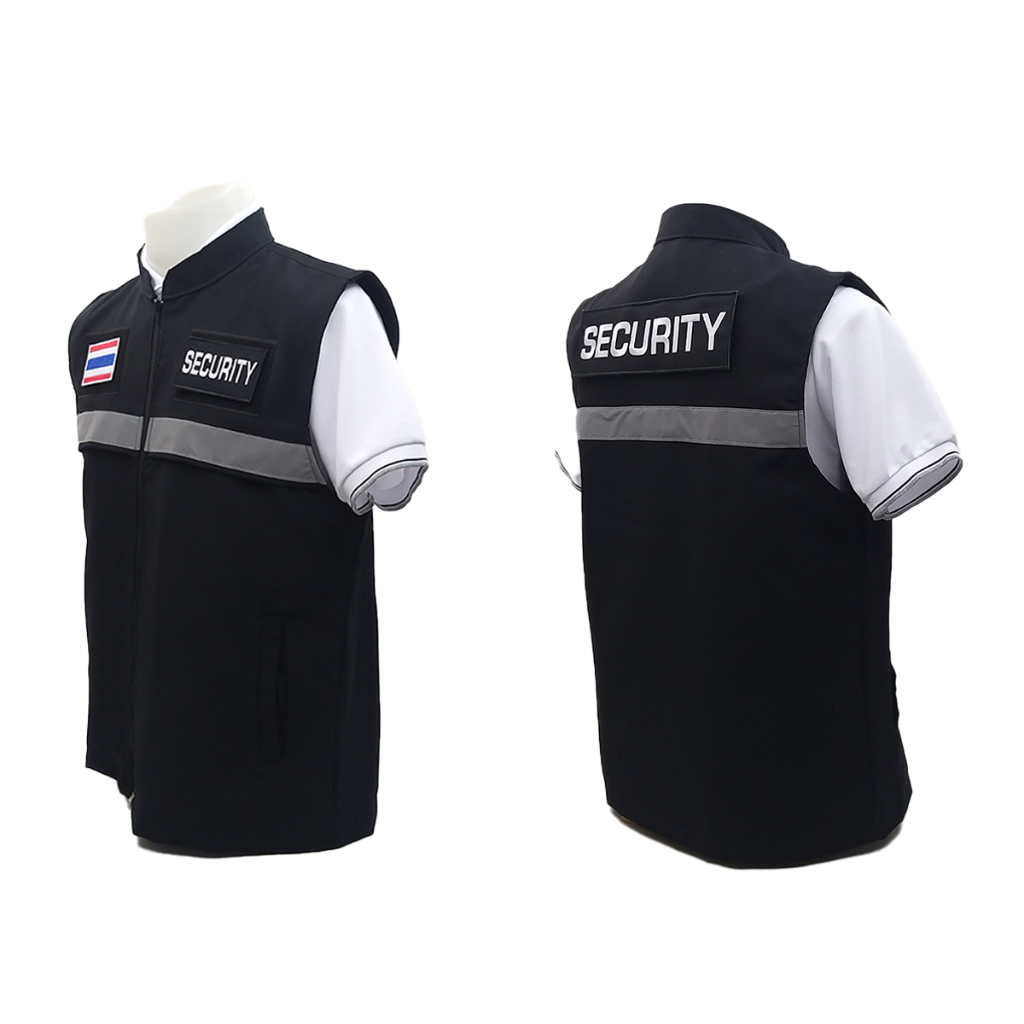 BIG Sale💥เสื้อกั๊กSECURITY สีดำ+อาร์มตีนตุ๊กแก 3 จุด มีสะท้อนแสง ซับใน