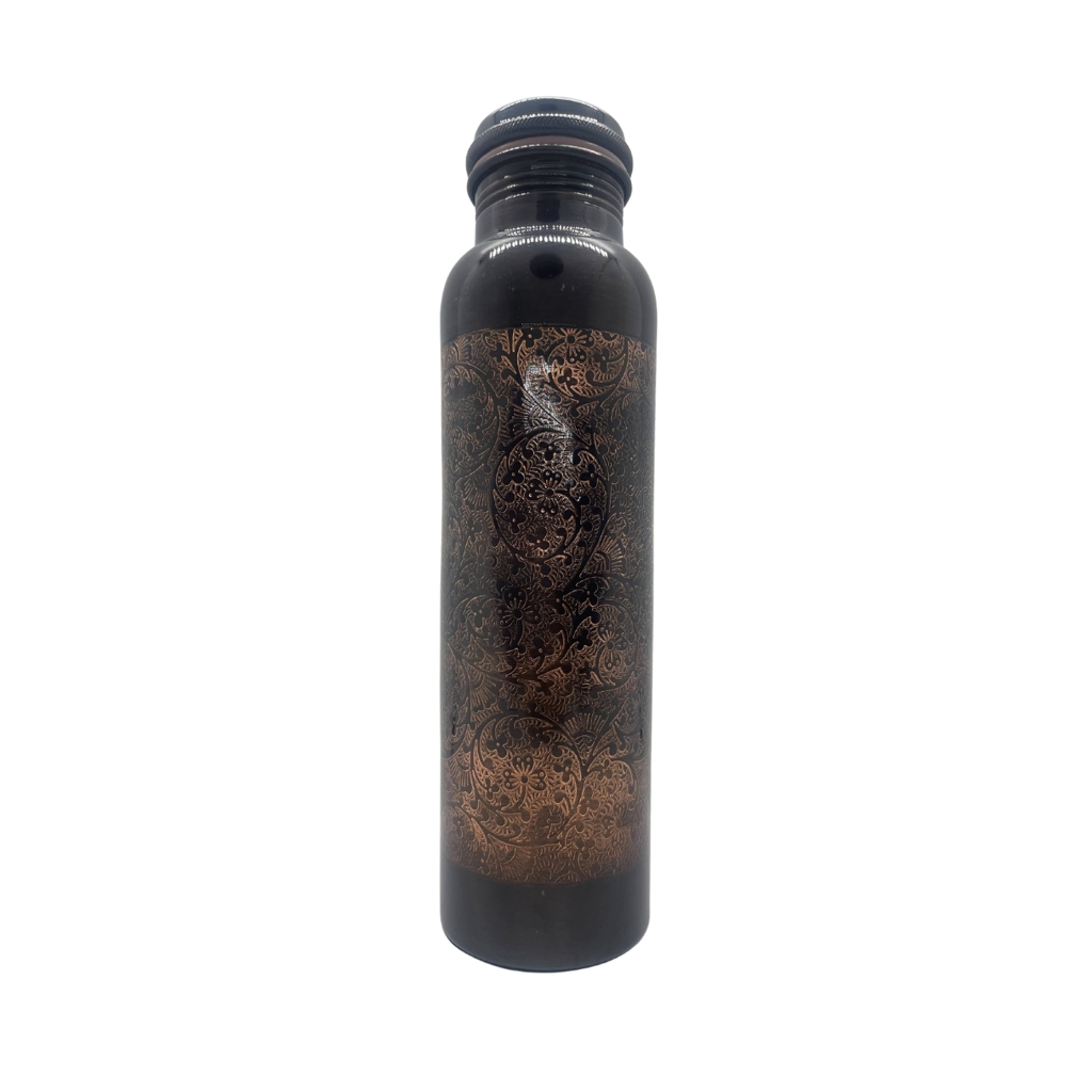 NATURAL EFE | ANTIQUE ENGRAVED COPPER WATER BOTTLE | ขวดน้ำทองแดง ลายแกะสลัก แอนทีค สีดำ 900ML