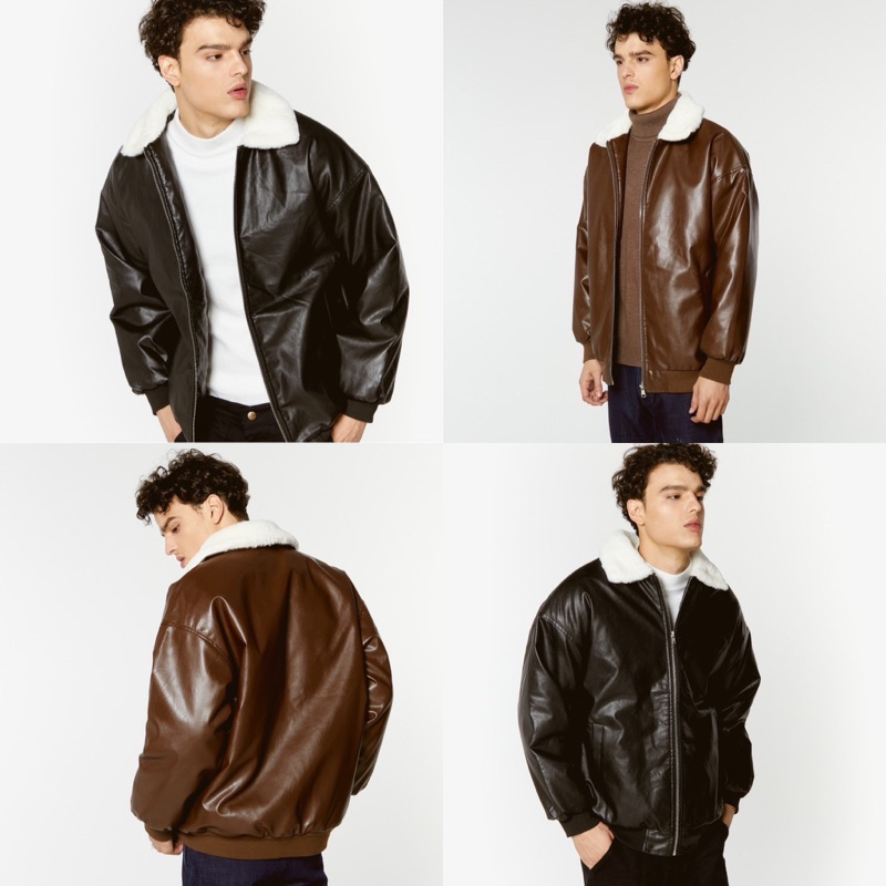 [umore.edition]✨ พร้อมส่ง Bomber leather jacket ทรงสวย ดีเทลปกขนนุ่มเพิ่มความอุ่น งานดีมากๆ ซับในตาร
