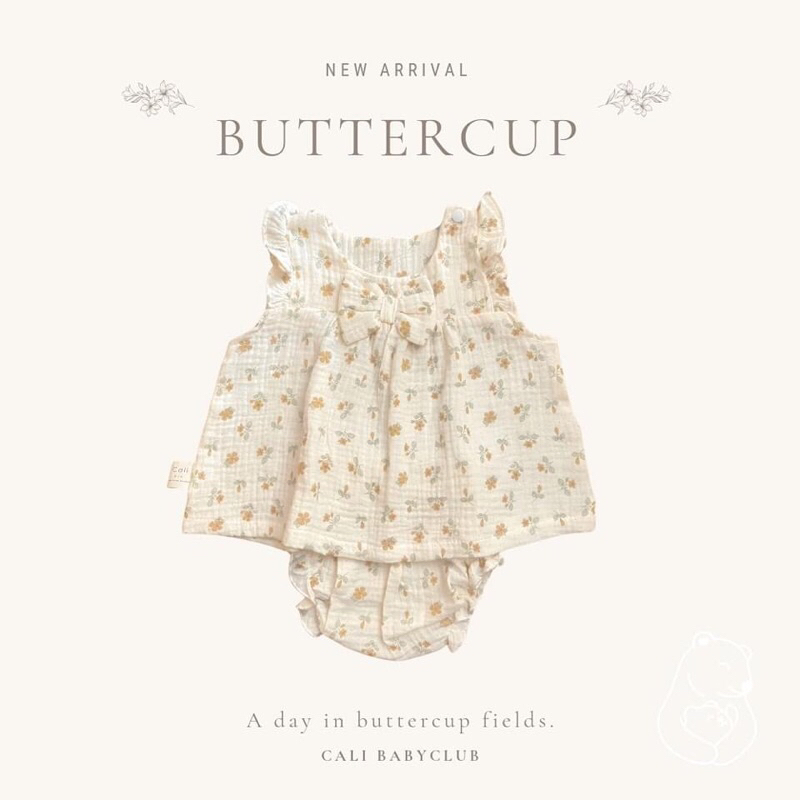 Cali ชุดเด็กอ่อน แขนกุดระบาย 0-3/3-6 เดือน ผ้ามัสลินทอ สไตล์เกาหลี *Buttercup 💐*ป้าย Cali Baby
