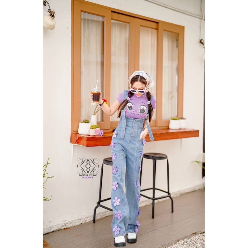 ชุดเอี๊ยมกางเกงยีนส์ทรงกระบอก ปักดอกไม้3D🌼🌸 งานทำมือ S-6XL - รูปที่ 5