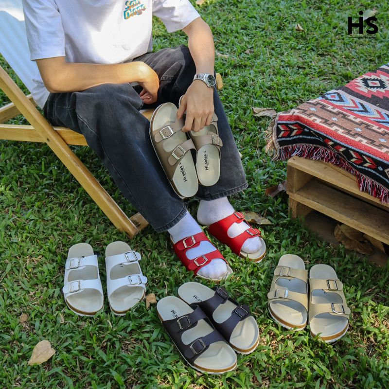 Hi.soles รองเท้าแตะ รองเท้าสไตล์วินเทจ ไบเก้น ราคาถูก #คาดคู่ พื้นครีม