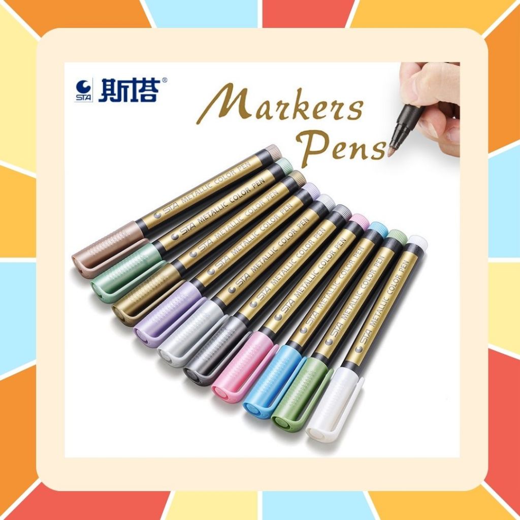 STA ปากกาสีเมทัลลิค Metallic Paint Pen หัวใหญ่ ด้ามดำ 2 mm ปากกาเขียนกระดาษดำ หมึกสะท้อนแสง