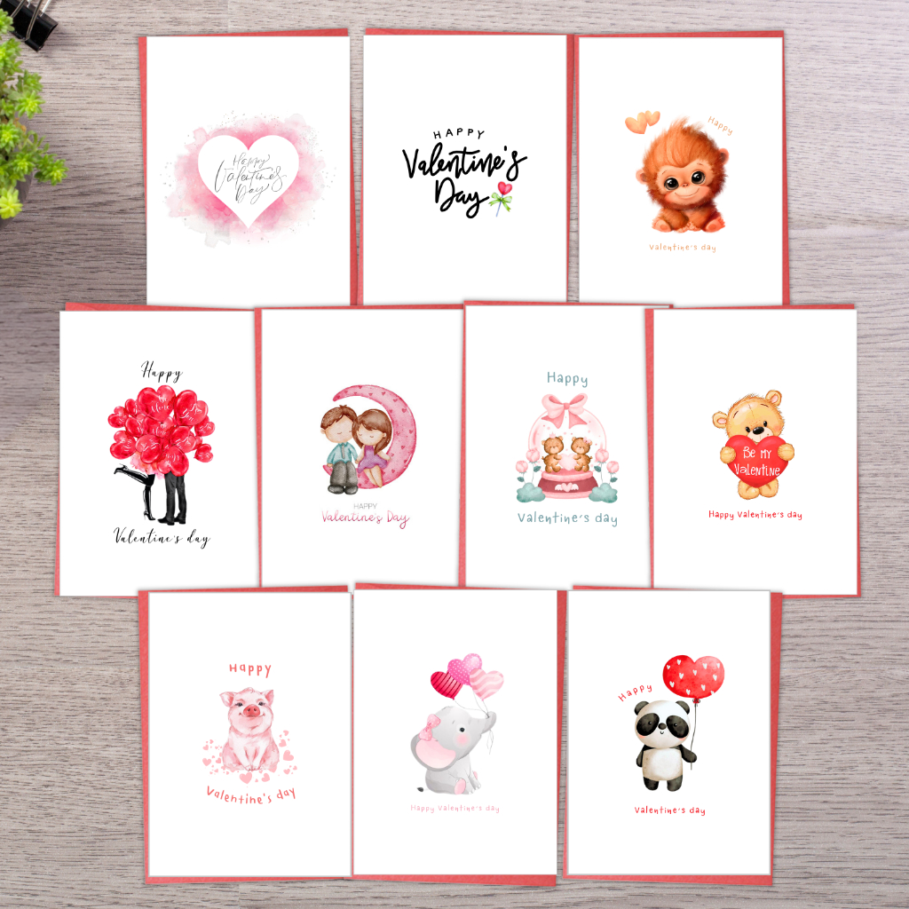 การ์ดอวยพร การ์ดวันวาเลนไทน์ พร้อมซองจดหมายสีแดง Valentine's day card