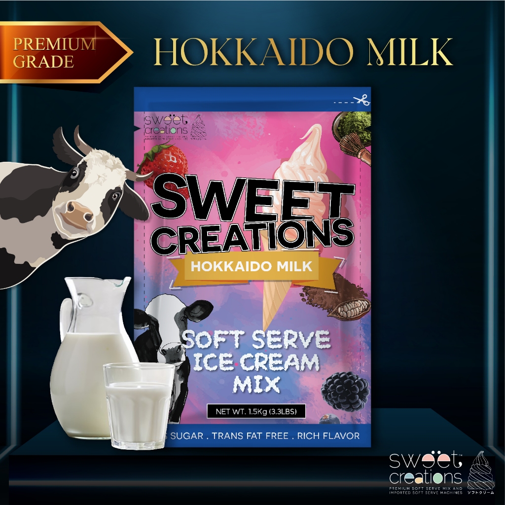 ผงทำไอศครีมซอฟท์เสิร์ฟ  ผงไอติม ผงไอติมผัด Sweet Creations (Premium) รสนมฮอกไกโด