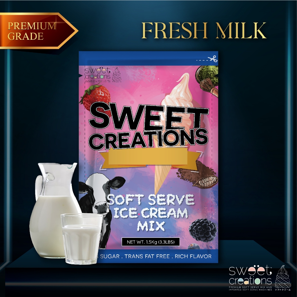 ผงทำไอศครีมซอฟท์เสิร์ฟ ผงไอติม ผงไอติมผัด Sweet Creations (Premium) รสนมสด