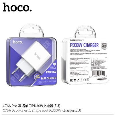 HOCO C76A PRO อแดปเตอร์ หัวชาร์จเร็ว USB-C PD30W QUICK CHARGE (EU) 【สำหรับ 5～14PRO MAX / PAD】