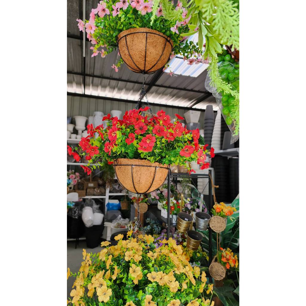 กระเช้าแขวนดอกไม้เทียม ดอกผีเสื้อ, ดอกเดซี่ ดอกกล้วยไม้ สีสันสดใส ตกแต่งบ้าน ร้านค้า ให้ดูสดชื่น - รูปที่ 5