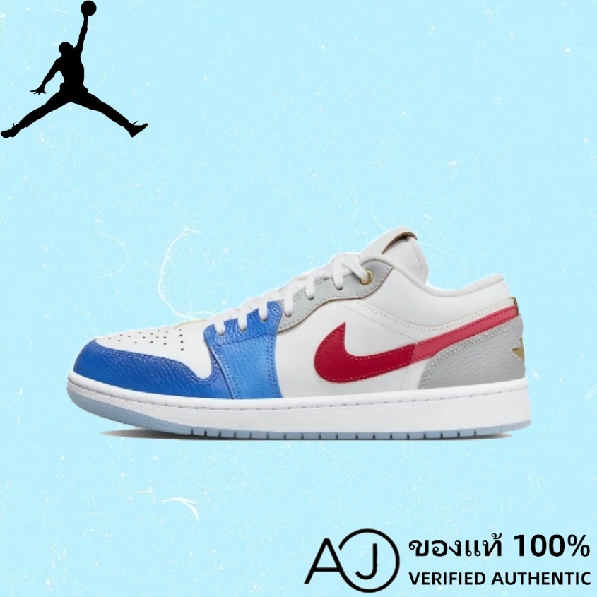 [ของแท้ 100%] Nike Air Jordan 1 Low Philippines Basketball shoes in white, blue, and red