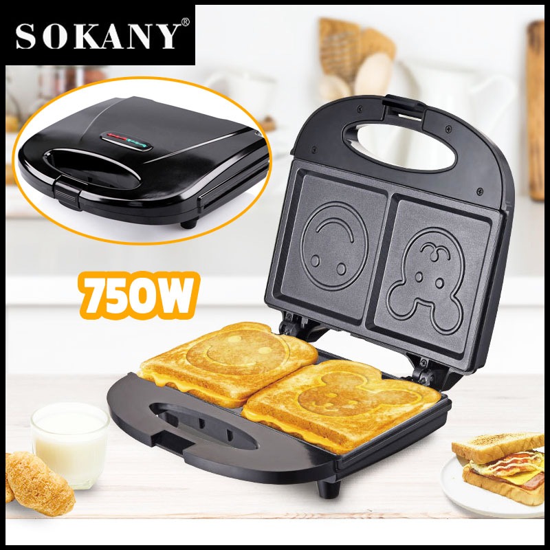 พร้อมส่ง SOKANY 750W เครื่องอบแซนด์วิช เครื่องปิ้งขนมปัง ปิ้งขนมปัง เครื่องทำแซนวิช รับประกัน 1ปี