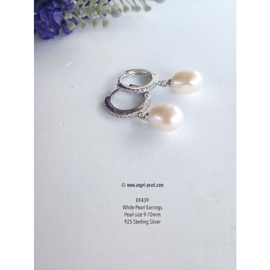 [ER439] ต่างหูไข่มุกแท้สีขาว/ชมพู/ดำ/เทา ดีไซน์สวยเรียบหรู เงินแท้ 925
