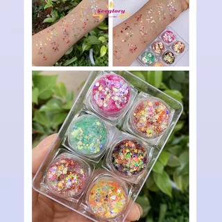 กลิตเตอร์แต่งหน้า เจลกากเพชร 1เเพค มี6สี เปิดฝาแล้วทาได้เลย เจลกากเพชรทาตา แต่งกลิตเตอร์