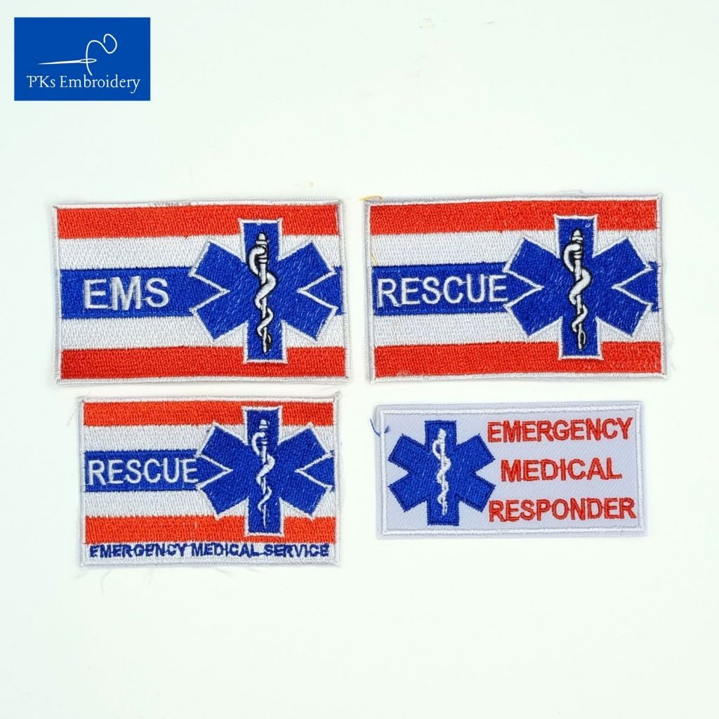 อาร์ม เครื่องหมายผ้า EMS RESCUE ลายธงชาติ