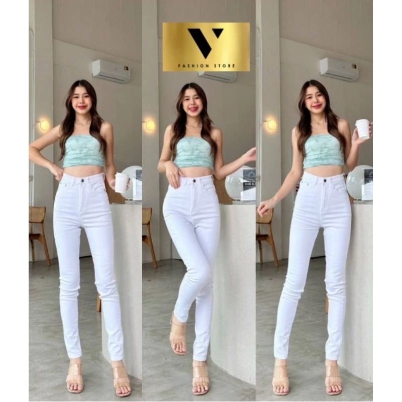 SP-02 สกินนี่ขาว พร้อมส่ง มีถึงไซส์ใหญ่ กางเกงยีนส์สีขาว ทรงเดฟ เนื้อยีนส์สกินนี่