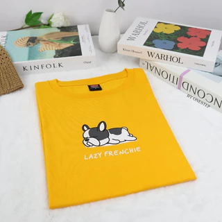 ผ้า cotton แท้ 100% [Super Soft] อย่างดี หนานุ่ม ใส่สบาย ไม่ร้อน ลาย LAZY FRENCHIE (no.211)